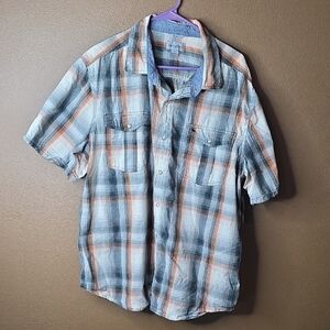 Carhartt Blue and Orange Plaid Button Down Shirt